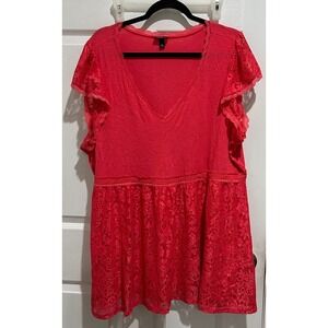 Torrid Lacy Babydoll V-neck Top with Cap Sleeves Plus Size 3X Dark Pink